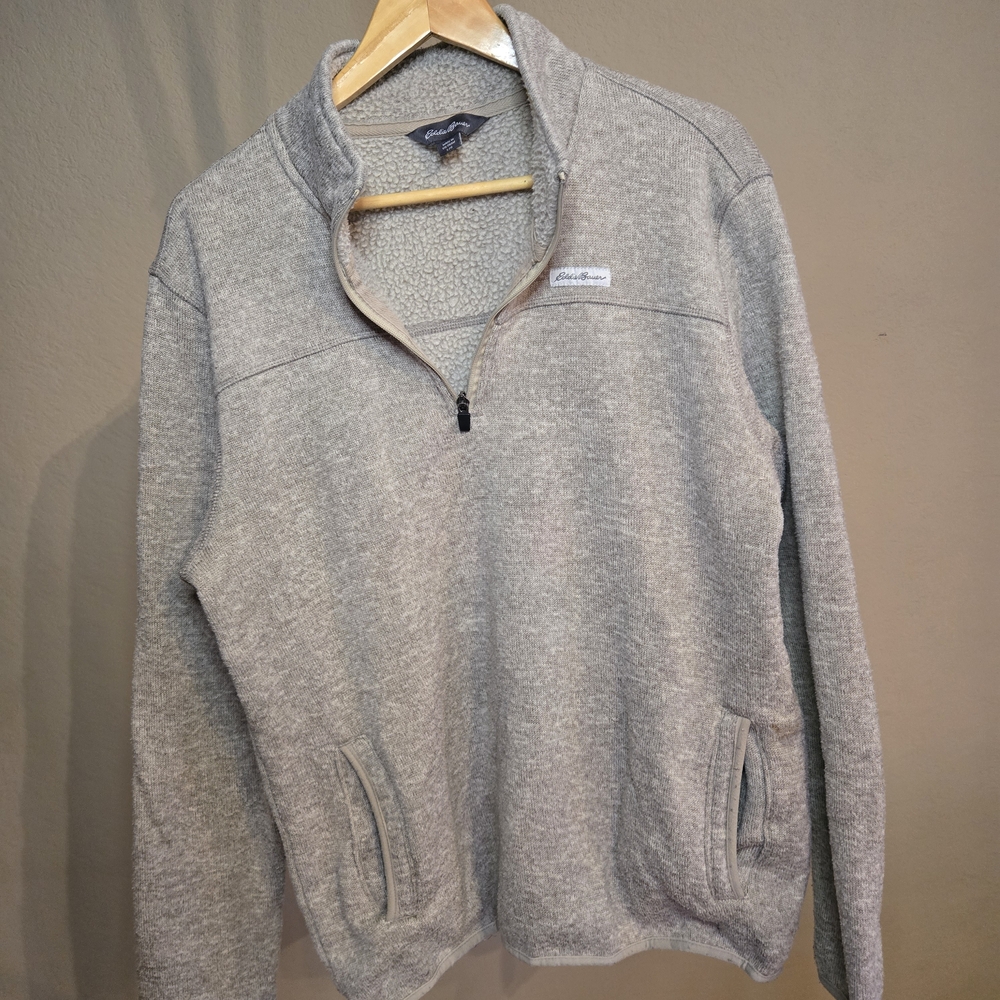 Eddie Bauer Men's Gray Quarter Zip-Up Sweater L
